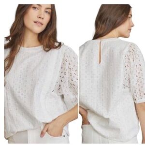 Elizabeth and James White Eyelet Puff Sleeve Top - Size XL